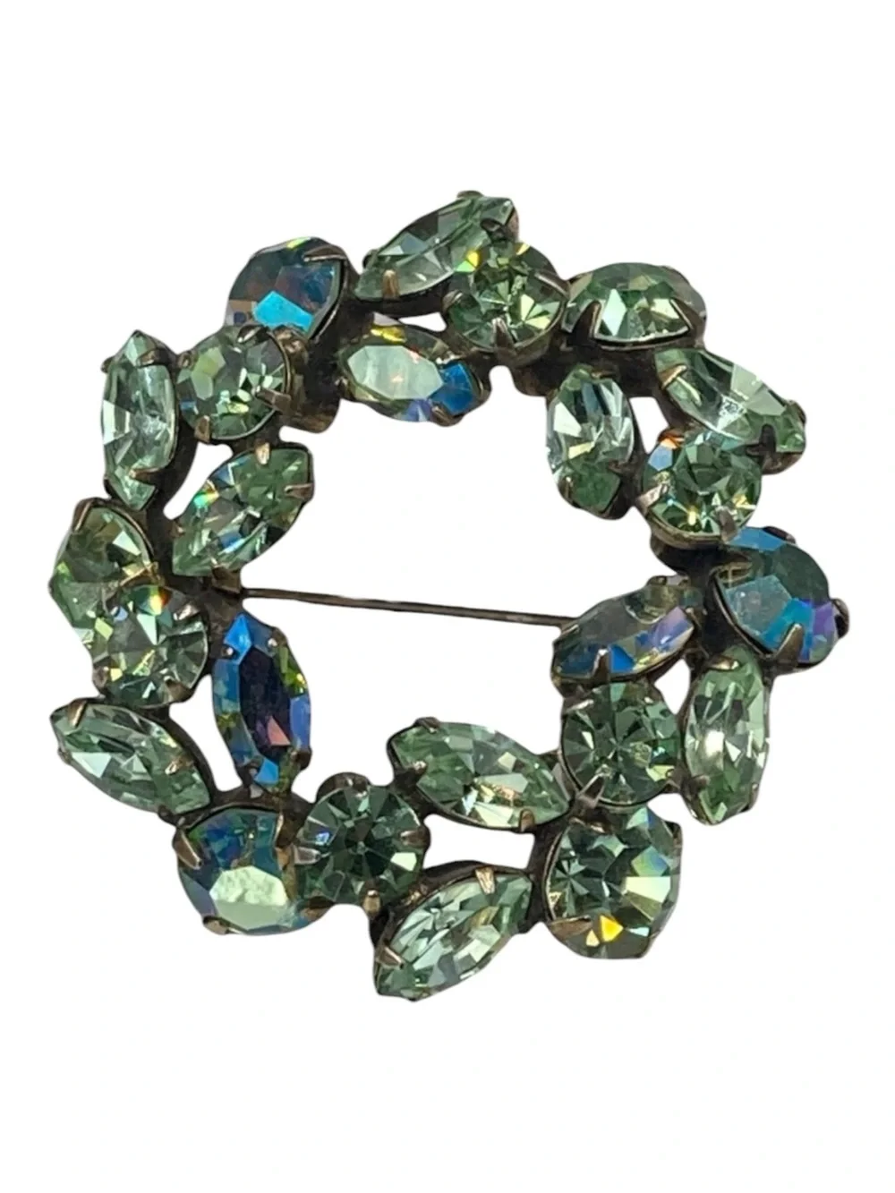 Vintage Spring Green Signed Regency Circle Brooch